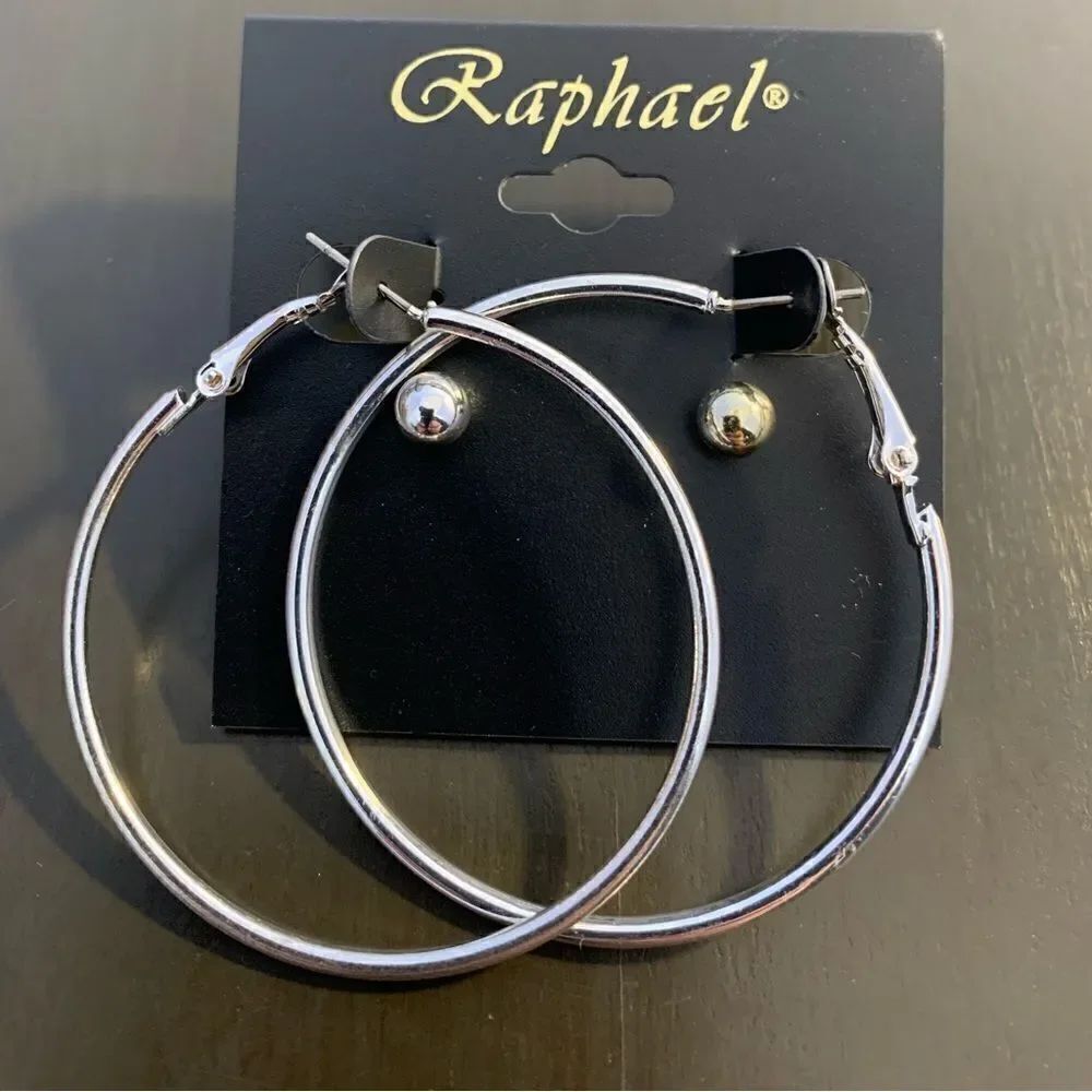 2X -Raphael silver medium hoops -ball studs - Picture 2 of 2